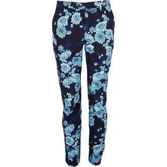 Lords of Harlech Jack Flat Front Stretch Sateen Pant in Serious Floral Navy at Nordstrom, Size 3530