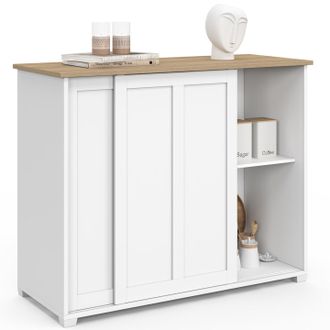 IDMarket Credenza Jango 100 Cm Con 2 Ante Scorrevoli Bianche E Piano In Legno