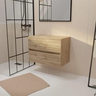 Aurlane Aurlane - Mueble De Ba&ntilde;o 80 Cm 2 Cajones Con Encimera Acabado En Roble Natural - Timber