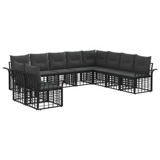 vidaXL Conjunto De Sof&aacute;s De Exterior 10 Pcs Negro Y Gris Oscuro Vidaxl