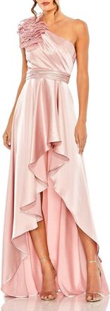 Mac Duggal Ruffled One Shoulder Cut Out Hi-Lo Gown in Rose at Nordstrom, Size 14