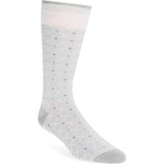 Bugatchi Diamond Grid Mercerized Cotton Blend Dress Socks in Stone at Nordstrom