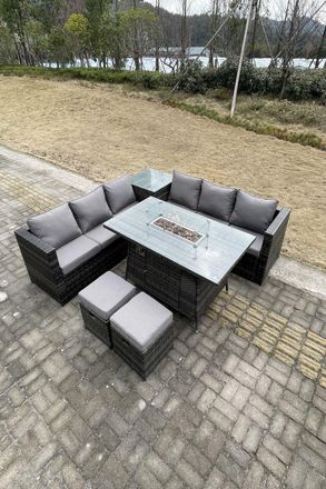 Fimous Garden Corner Furniture Gas Fire Pit Table Sets Heater Lounge Small Footstools in Dark Grey