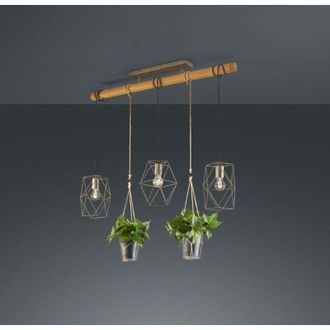 Trio Leuchten Plant Sospensione Gabbia 3 Luci Metallo Acciao Anticato E Corda 2 Porta Pianta L. 100cm