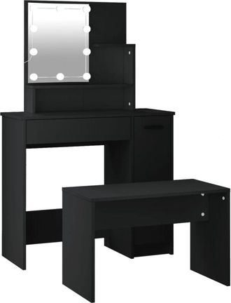 vidaXL Juego de tocador con led madera contrachapada negro Vidaxl