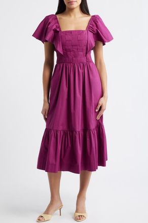 Eliza J Flutter Sleeve Midi Dress in Berry at Nordstrom, Size 14
