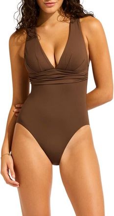 Seafolly Collective Crisscross One-Piece Swimsuit in Dark Chocolate at Nordstrom, Size 10 Us