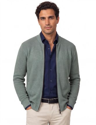 Casamoda Casa Moda vest effen groen gebreid wijde fit katoen