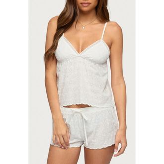 Edikted Talula Cotton Eyelet Babydoll Camisole in White at Nordstrom, Size X-Small