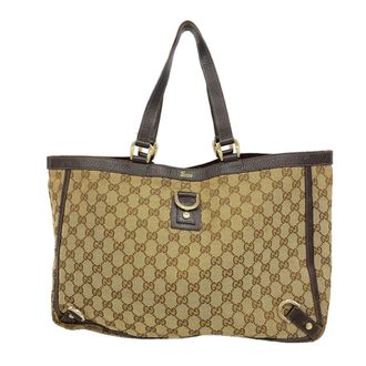 Gucci Beige Brown Canvas Tote Bag (Pre-Owned)