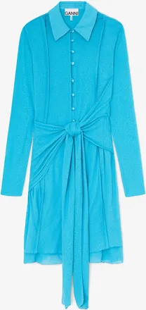 Ganni Short Dress in Marl Mesh - Size 10/12 River Blue
