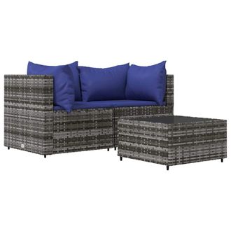 vidaXL Set De Muebles De Jard&iacute;n 3 Pzas Y Cojines Rat&aacute;n Sint&eacute;tico Gris Vidaxl