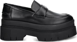 HUGO BOSS Loafers met logoplakkaat en plateauzool - Zwart