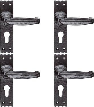 Loops 4x PAIR Creased Style Lever on Slim Euro Lock Backplate 156 x 38mm Black Antique