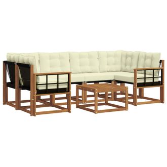 vidaXL Conjunto De Sof&aacute;s De Exterior Con Coj&iacute;n 7 Pcs Natural Y Crema Vidaxl