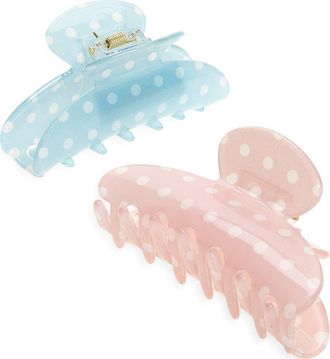 Tasha Assorted 2-Pack Polka Dot Claw Clips in Pink/blue at Nordstrom