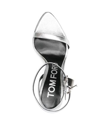 Tom Ford Padlock-Detail Metallic Calf Leather Sandal - Silver