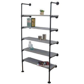 Hhg Estanter&iacute;a De Pie Hhg 451, Estanter&iacute;a De Sal&oacute;n Estanter&iacute;a Para Libros, Dise&ntilde;o Industrial Madera Metal, 165x80x28cm, Gris