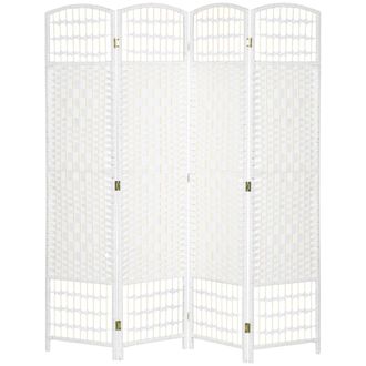 HOMCOM Homcom - Paravento Pieghevole 4 Ante Per Interni Intrecciato, 160x170 Cm, Bianco