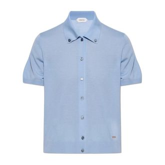 Versace Cardigans, female, Blue, Size: 2XS Embroidered Wool Knit Cardigan