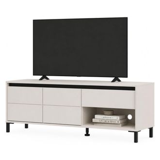 Dmora Mueble Para Televisi&oacute;n Corciano, Un Caj&oacute;n, 2 Estantes, 2 Puertas, 151x40x52h Cm Blanco Crema