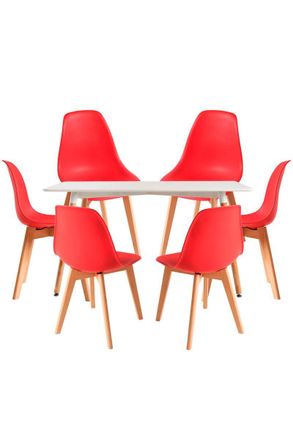 Regalos Miguel Regalos Miguel - Conjuntos De Mesa Y Sillas - Conjunto Mesa Tower Rectangular 120 X 80 Cm Blanca Y Pack 6 Sillas Kelen - Rojo