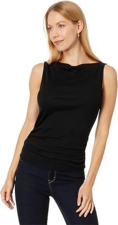 Michael Stars Top Womens Large Black Cotton Blend Coco Ruched Boat Neck JDM290