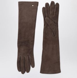 Max Mara Long brown suede nappa gloves
