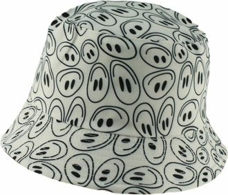 Generic Unisex Adults Reversible Packable Summer Bucket Hat in Smiley Print White, Size: One Size