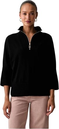 Joseph Ribkoff Trui met trechterhals en rits - Dames - Coltruien - Zwart - XL - Leer - Truien & Vesten