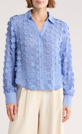 Adrianna Papell 3D Floral Appliqu&eacute; Long Sleeve Top in Veri Peri at Nordstrom Rack, Size X-Small