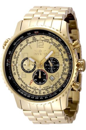 Invicta Aviator 49081 Herenhorloge - Quartz Uurwerk - Roestvrij Staal met Gouden Wijzerplaat - 49 mm