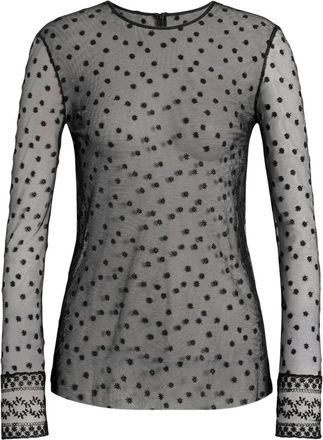 Alberta Ferretti Dotted Tulle Top met kanten manchetten - Dames - Longsleeves - Zwart - XL - Katoen - Tops