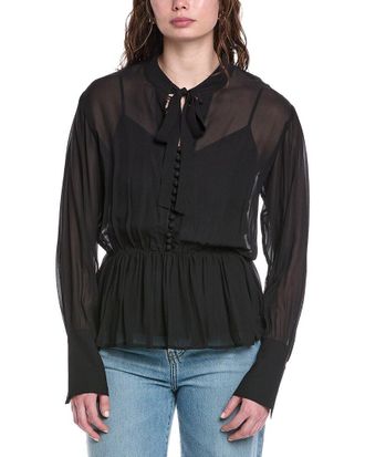 Rebecca Taylor Covered Button Tie-Front Blouse