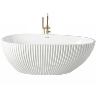 Rea Ba&ntilde;era De Pie Rea Carmen 170 White With Brushed Copper Plug Cap