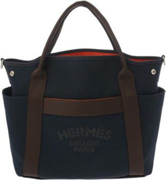 Hermès Navy Toile Chevron Tote Bag (Pre-Owned)