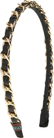 Tasha Chain Link Faux Leather Headband in Black Gold at Nordstrom