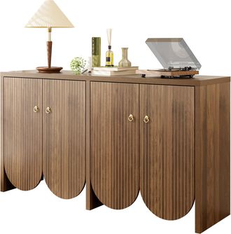 STILVORA Aparador Con 4 Puertas Y Estantes Regulables, Frente Acanalado Moderno, En Mdf, 147&times;40&times;80 Cm, Nogal