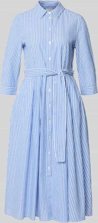 Oui Hemdblusenkleid mit Bindeg&uuml;rtel und 3/4-Arm in Hellblau, Gr&ouml;&szlig;e 36