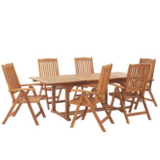 Beliani Conjunto De Comedor Para Jard&iacute;n De Madera De Acacia Ajustable Plegable 6 Plazas Exterior Java