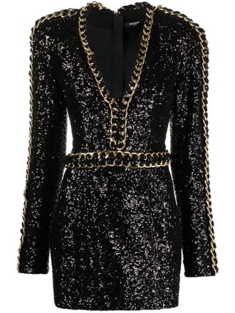 Balmain Jurk met pailletten - Zwart