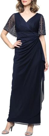 Alex Evenings Imitation Pearl & Rhinestone Embellished Empire Waist Gown in Navy at Nordstrom, Size 12