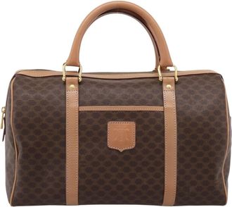 Celine Vintage Macadam Boston Canvas And Leather Brown Pvc Handbag (Pre-Owned)