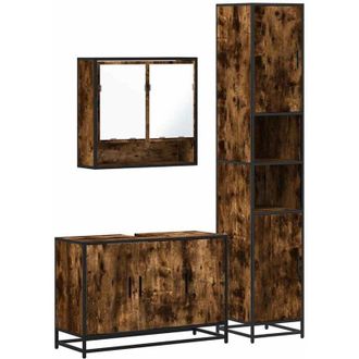 vidaXL Set De Muebles Ba&ntilde;o 3 Pzas Madera Contrachapada Roble Ahumado Vidaxl