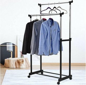 Trade Shop Trade Shop - Stand Appendiabiti Doppio Con Ruote Stender Regolabile In Altezza 80x40x160 Cm