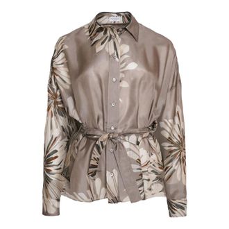 Brunello Cucinelli Brunello Cucinelli, Shirts, female, Gray, Size: S Silk Shirt Mother Of Pearl