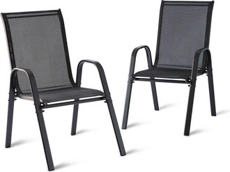 Relaxdays Sillas De Jard&iacute;n Relaxdays, Set 2, Respaldo Alto, Reposabrazos, Apilables, Hasta 150 Kg, Poli&eacute;ster/pvc, Metal, Antracita