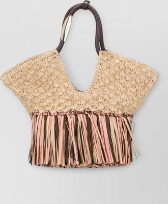Zimmermann goldentime beach bag woven fringe handles
