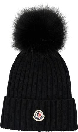 Moncler Black Pom-Pom Solid Beanie Cap