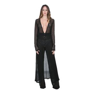 Circus Hotel Cardigans, female, Black, Size: M Long Crochet Cardigan